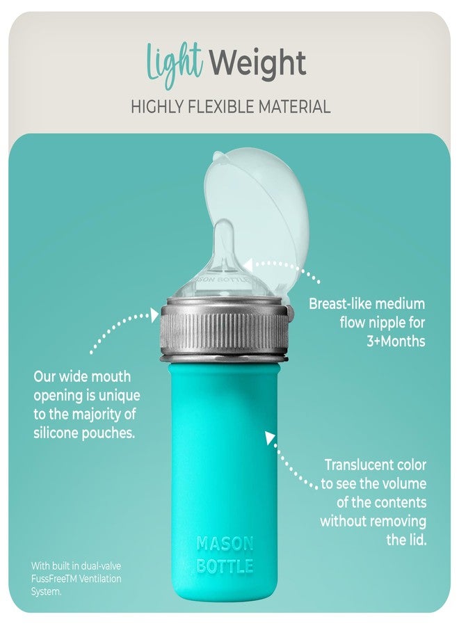 Mason Bottle 8oz Silicone Baby Bottle with Medium Flow Nipple (3+ Months) – Breastfeeding Bottle, Reusable Silicone Squeeze Pouch – BPA & BPS-Free, Non-Toxic, Made in USA (Teal) - Image 4